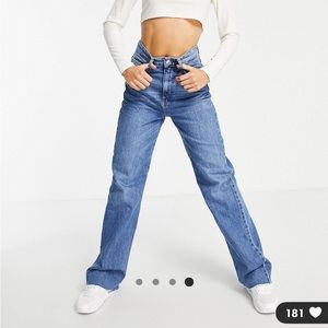 Stadivarius Petite 90s Dad Jean, Long Straight Fit Wide Leg in Medium Blue Sz 6